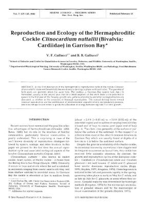 Reproduction and Ecology of the Hermaphroditic Cockle Clinocardium Nuttallii (Bivalvia: Cardiidae) in Garrison Bay*