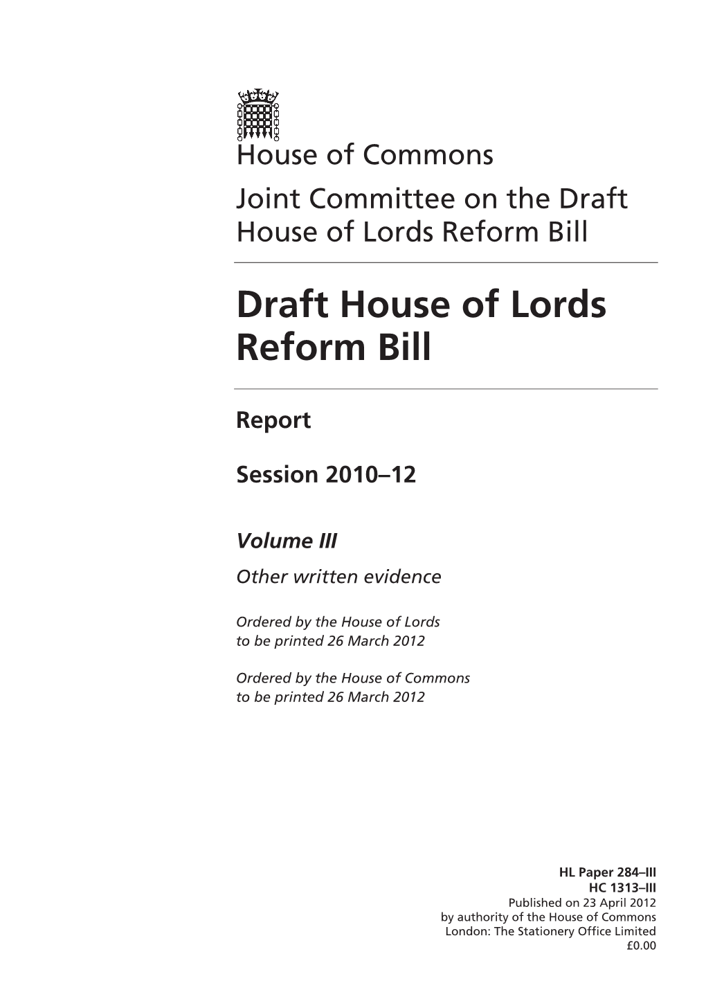 Draft House of Lords Reform Bill