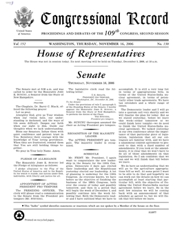 Congressional Record United States Th of America PROCEEDINGS and DEBATES of the 109 CONGRESS, SECOND SESSION