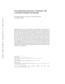From Quantum Systems to L-Functions: Pair Correlation Statistics and Beyond