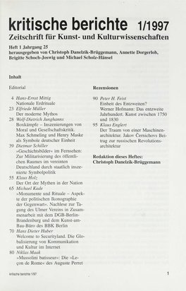 Kritische Berichte 1/1997 Zeitschrift Für Kunst