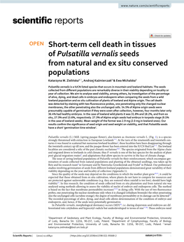 Short-Term Cell Death in Tissues of Pulsatilla Vernalis Seeds From