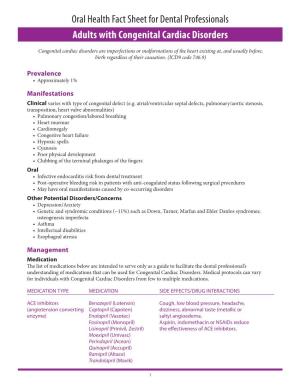Oral Health Fact Sheet for Dental Professionals Adults with Congenital Cardiac Disorders