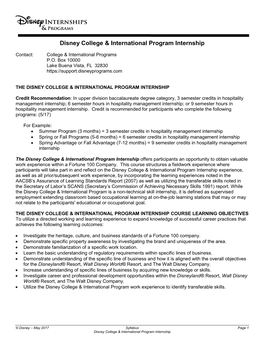 Disney College & International Program Internship