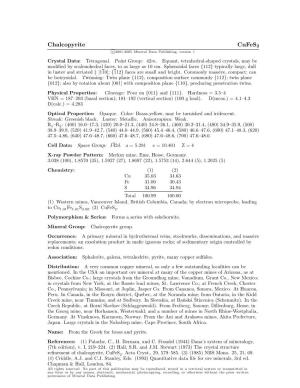 Chalcopyrite Cufes2 C 2001-2005 Mineral Data Publishing, Version 1