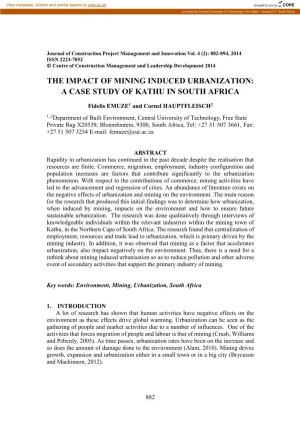 The Impact of Mining Induced Urbanization: a Case Study of Kathu in South Africa