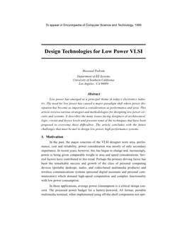 Design Technologies for Low Power VLSI