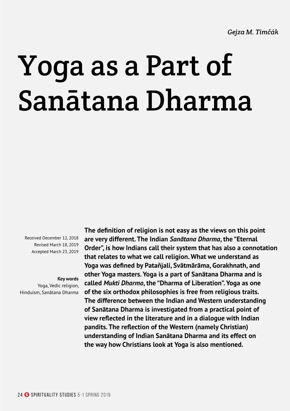 Yoga As a Part of Sanātana Dharma