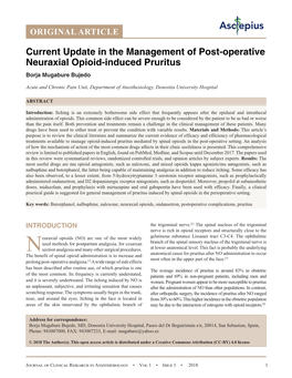 Current Update in the Management of Post-Operative Neuraxial Opioid-Induced Pruritus Borja Mugabure Bujedo