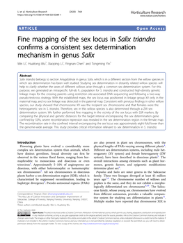 Fine Mapping of the Sex Locus in Salix Triandra Confirms a Consistent Sex Determination Mechanism in Genus Salix