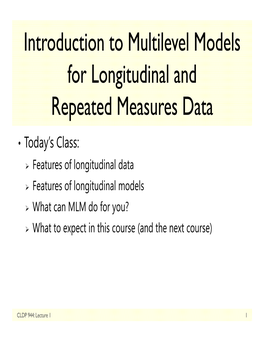 Introduction to Multilevel Models for Longitudinal and Repeated Measures Data