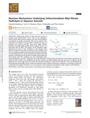 Reaction Mechanisms Underlying Unfunctionalized Alkyl Nitrate Hydrolysis in Aqueous Aerosols Fatemeh Keshavarz,* Joel A