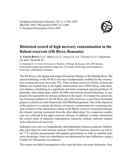 Historical Record of High Mercury Contamination in the Babeni Reservoir (Olt River, Romania) A