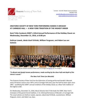 Oratorio Society of New York Performing Handel's