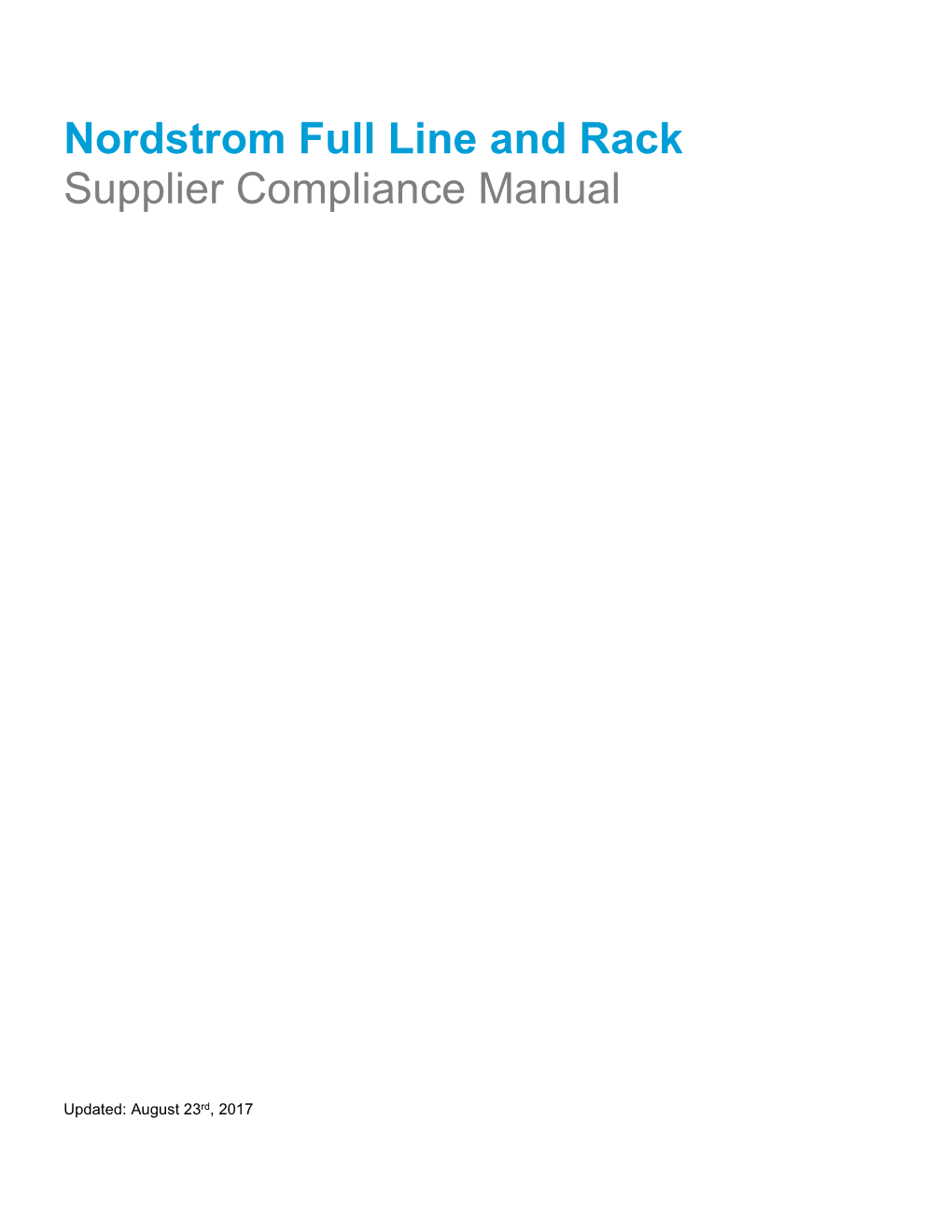 Nordstrom Full Line and Rack Supplier Compliance Manual