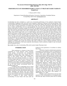 Performance of Crossbred Dairy Cattle at Military Dairy Farms in Pakistan