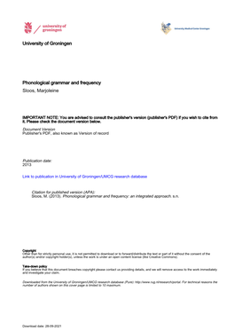 University of Groningen Phonological Grammar and Frequency Sloos