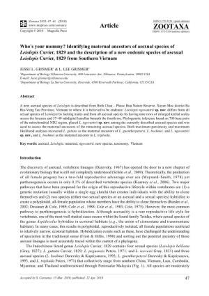 Zootaxa 2433: 47–61 (2010) ISSN 1175-5326 (Print Edition) Article ZOOTAXA Copyright © 2010 · Magnolia Press ISSN 1175-5334 (Online Edition)