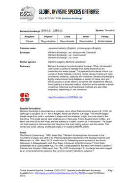 Berberis Thunbergii Global Invasive
