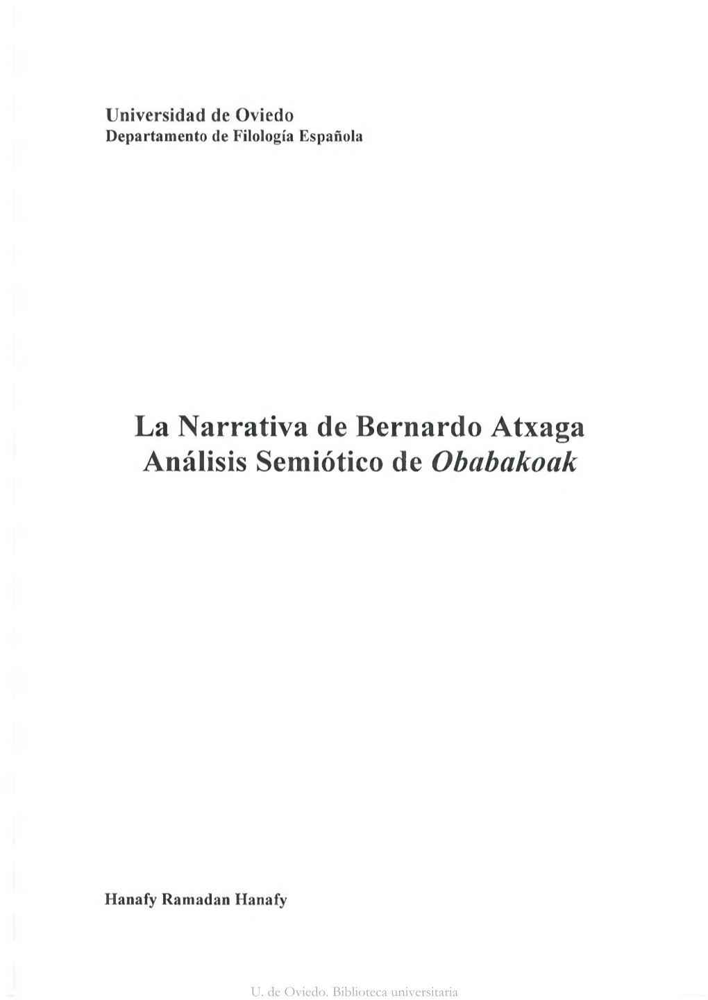 La Narrativa De Bernardo Atxaga Análisis Semiótico De Obabakoak