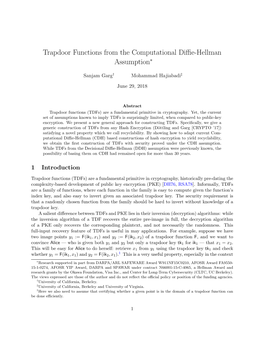 Trapdoor Functions from the Computational Diffie-Hellman Assumption