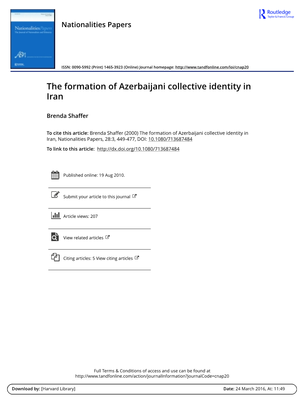 The Formation of Azerbaijani Collective Identity in Iran