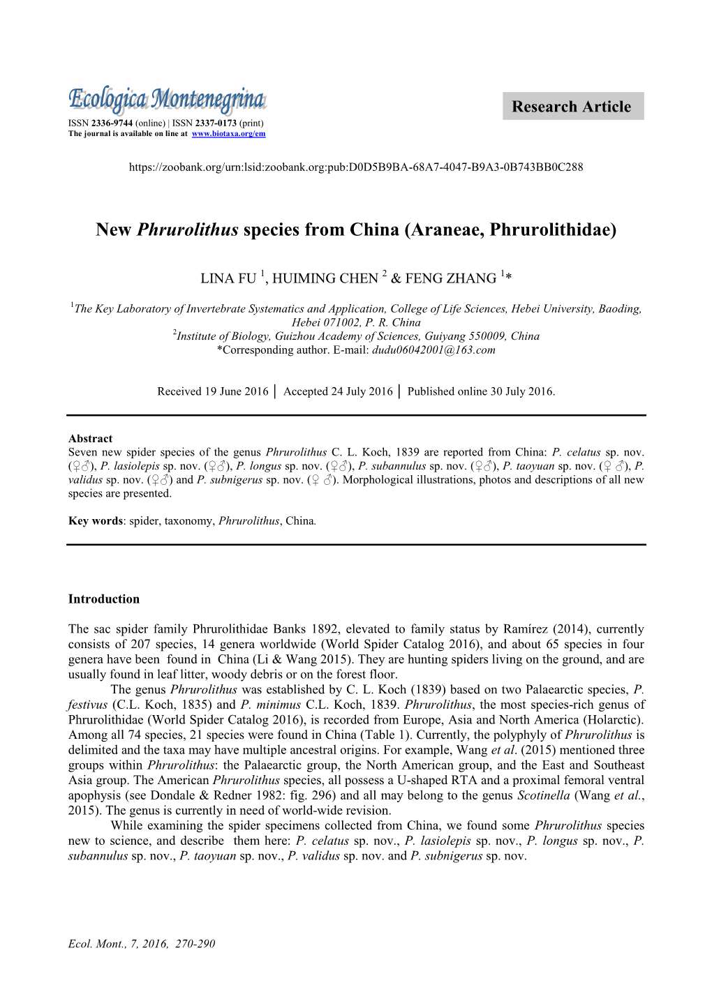 Research Article ISSN 2336-9744 (Online) | ISSN 2337-0173 (Print) the Journal Is Available on Line At