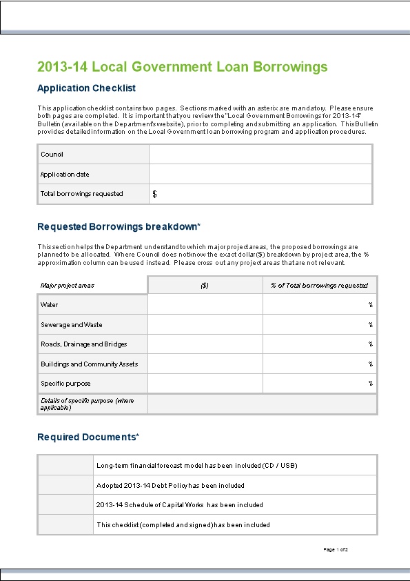 2013-14 Local Government Loan Borrowings Application Checklist