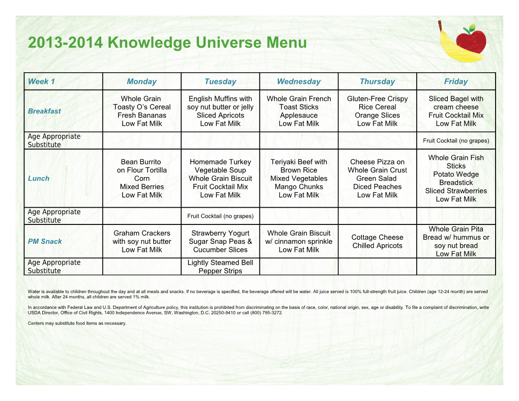 2013-2014 Knowledge Universe Menu