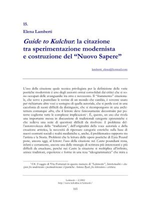 Guide to Kulchur: La Citazione Tra Sperimentazione Modernista E Costruzione Del “Nuovo Sapere”