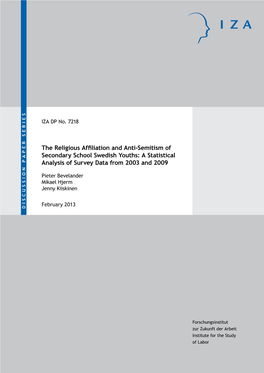 The Religious Affiliation and Anti-Semitism of Secondary School Swedish Youths: a Statistical Analysis of Survey Data from 2003 and 2009