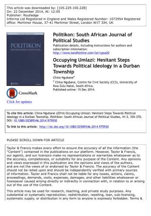 Occupying Umlazi: Hesitant Steps Towards Political Ideology in A