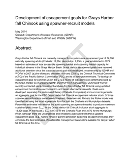 Development of Escapement Goals for Grays Harbor Fall Chinook Using Spawner-Recruit Models