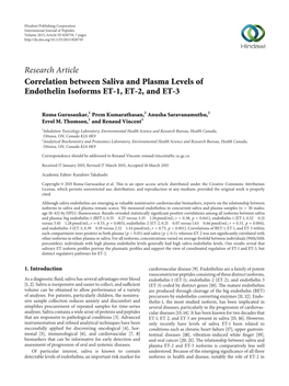 Correlation Between Saliva and Plasma Levels of Endothelin Isoforms ET-1, ET-2, and ET-3