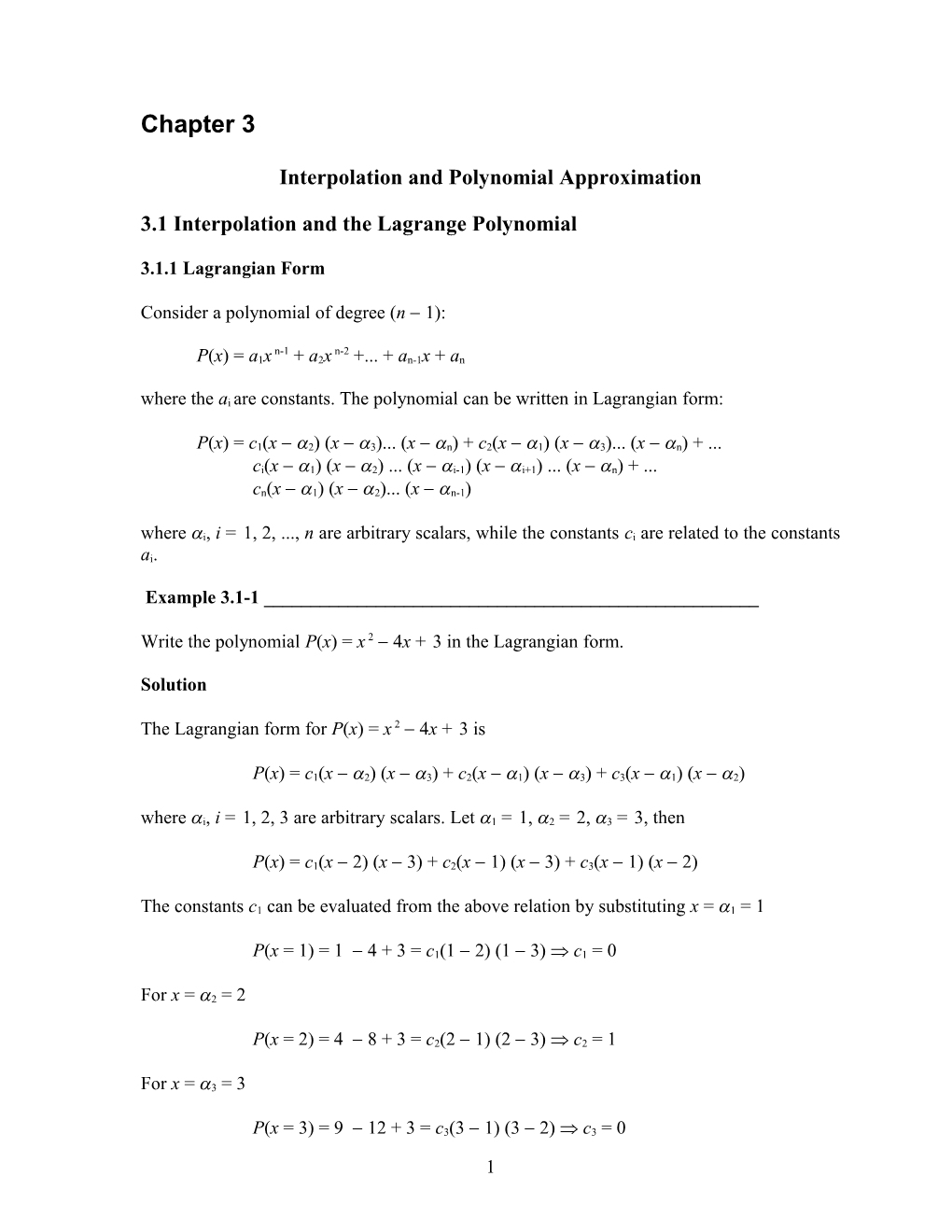 Interpolation and Polynomial Approximation