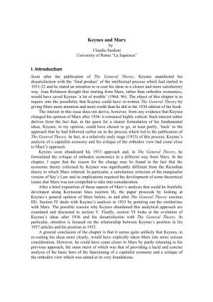 Keynes and Marx by Claudio Sardoni University of Rome “La Sapienza”