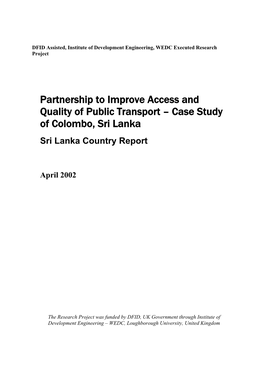 Partnership to Improve Access and Quality of Public Transport – Case Study of Colombo, Sri Lanka