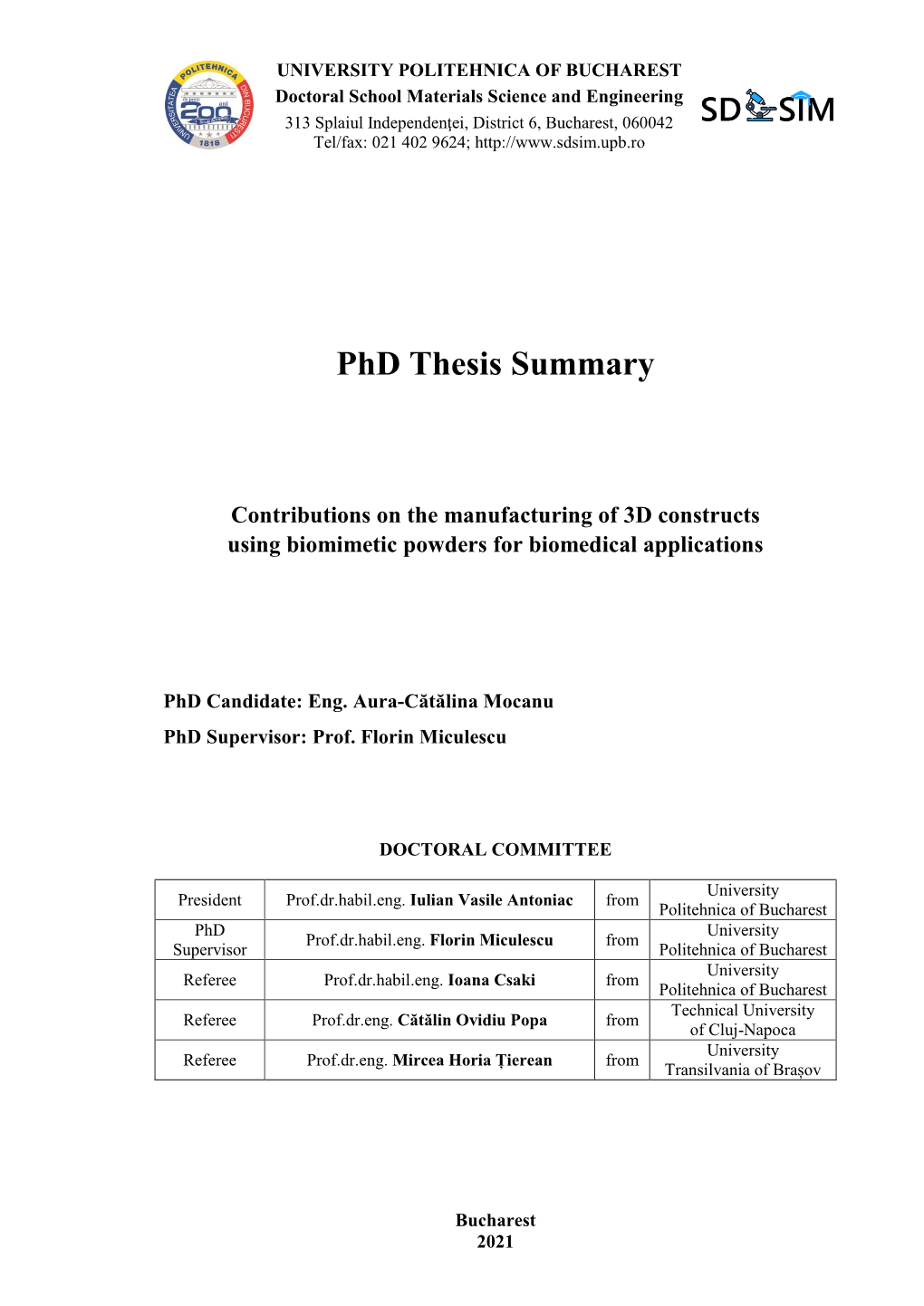 Phd Thesis Summary