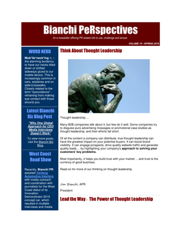 Bianchi Perspectives an E-Newsletter Offering PR-Related Info to Use, Challenge and Amuse