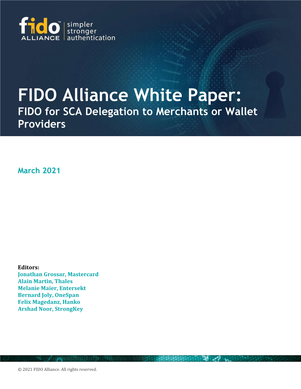 FIDO White Paper SCA Delegation to Merchants Or Wallet