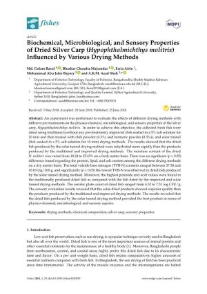 Biochemical, Microbiological, and Sensory Properties of Dried Silver Carp (Hypophthalmichthys Molitrix) Inﬂuenced by Various Drying Methods