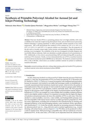 Synthesis of Printable Polyvinyl Alcohol for Aerosol Jet and Inkjet Printing Technology