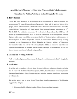 Guidelines on Writing Activity on India's Struggle for Freedom Under