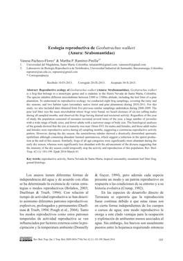 Ecología Reproductiva De Geobatrachus Walkeri (Anura: Srabomantidae)