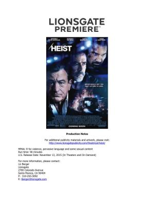 HEIST Production Notes FINAL