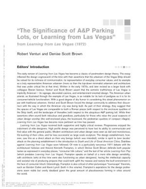 “The Significance of A&P Parking Lots, Or Learning from Las Vegas”