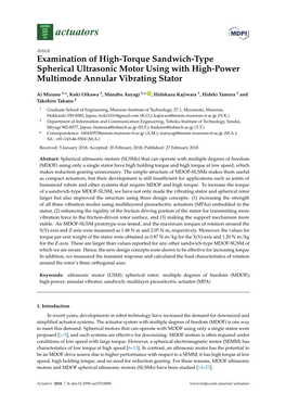 Examination of High-Torque Sandwich-Type Spherical Ultrasonic Motor Using with High-Power Multimode Annular Vibrating Stator