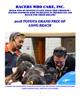 2018 Racers Who Care Field Trip Program at Toyota Grand Prix of Long