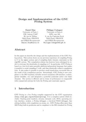 Design and Implementation of the GNU Prolog System Abstract 1 Introduction