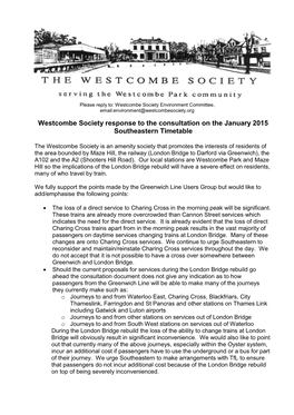 Westcombe Society Response to January 2015 Rail Timetable
